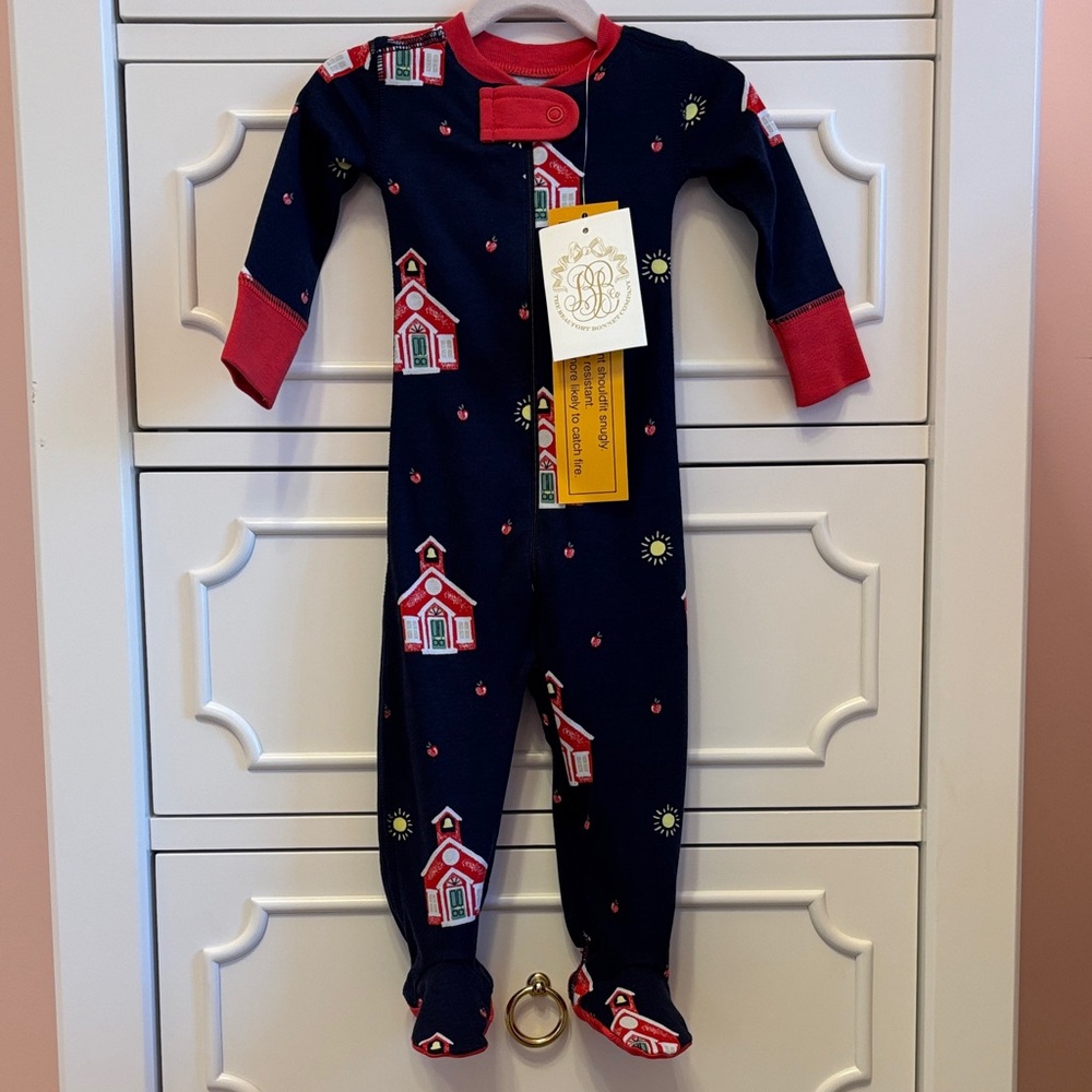 NWT Beaufort Bonnet Company Knox’s Night Night Footed Pajamas School House 0-3M